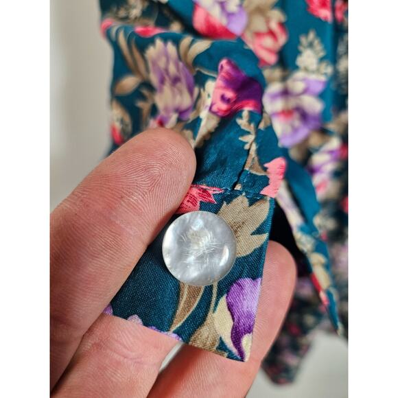 Vintage 1970s 70s Homemade Green Pink Floral Dress Size M - Picture 4 of 12